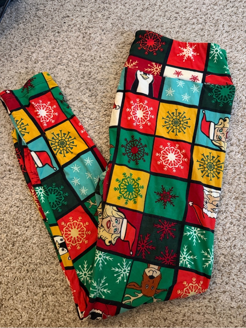 Lularoe Holiday Patchwork Print Leggings - Red, Green, Yellow, Teal
